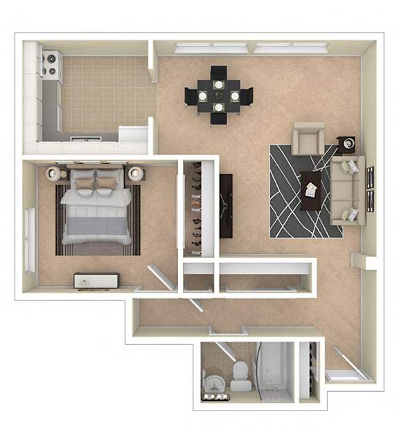 8600 Apartments 1 Bedroom floor plan