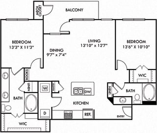 Vaughan 2 bedroom apartment. Kitchen with island open to living &amp; dining rooms. 2 full bathrooms, double vanity in master. Walk-in closet in both bedrooms. Patio/balcony.