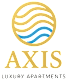 A logo for Axis Luxury Apartments featuring a stylized globe with three curved lines.