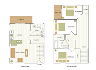 Floor Plan Three Bedroom, One and a Half Bath Townhome