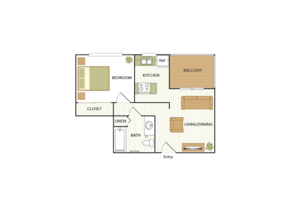 Floor Plan  One Bedroom, One Bath