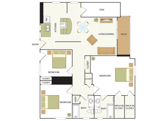 Floor Plan  Three Bedroom, Two Bath Den