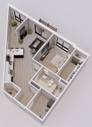 Hartman Style G - 1 bed, 1 bath + den - 3D floor plan