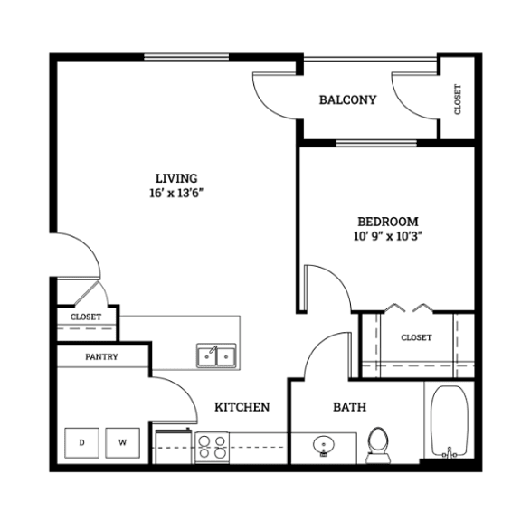 Parkside Apartments in Longview, Texas One Bedroom Floor Plan