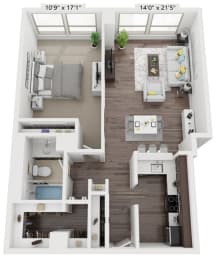 1 bedroom floor plan F at Presidential Towers, Illinois