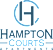 Hampton Courts Apartments logo with blue and black color.