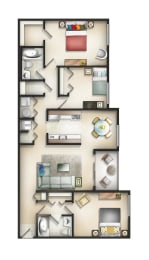3 Bed 2 Bath Manor Governor Floor plan at The Residences at the Manor Apartments, Frederick, MD 21702