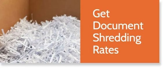 A pile of shredded paper with the text "Get Document Shredding Rates".