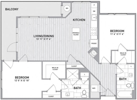 Floor Plan  2 BED 2 BATH Floor Plan F at Indigo 301 Apartments, King of Prussia, PA