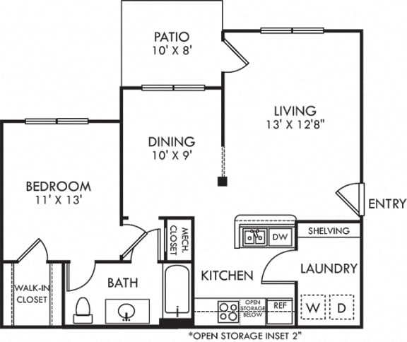 Maple. 1 bedroom apartment. Kitchen with bartop open to living/dinning rooms. 1 full bathroom. Walk-in closet. Patio/balcony.