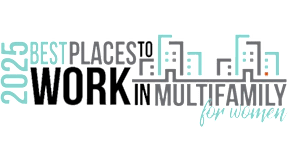 The image is about the best places to work in multifamily for women in 2025.