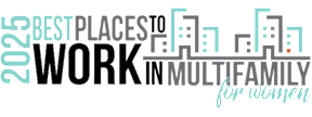 The image is about the best places to work in multifamily for women in 2025.