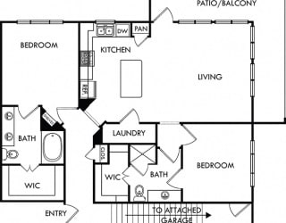 The Mount Royal + Garage. 2 bedroom. stairs to garage. Kitchen with island open to living room. 2 full bathrooms, double vanity in master, shower stall in guest. Walk-in closets. Patio/balcony.
