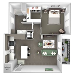 Nona Park Village - A3 - Hibiscus - 1 bedroom - 1 bath - 3D Floor Plan