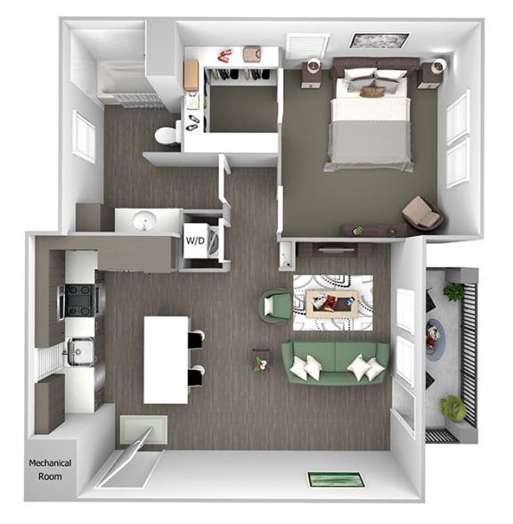Nona Park Village - A3 - Hibiscus - 1 bedroom - 1 bath - 3D Floor Plan
