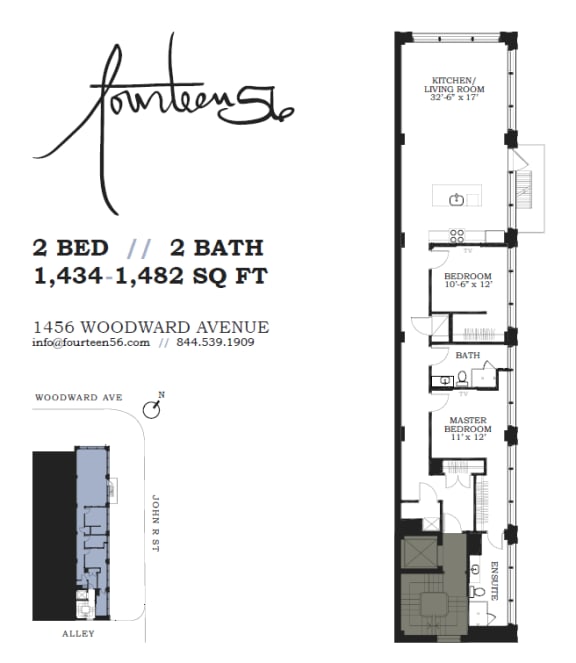 Floor Plan  2 Bedroom 2 Bathroom Floor Plan at Fourteen56, Detroit, 48226