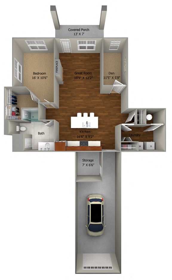 1 bedroom &#x2B; den (963 sf)1 FloorPlan at Cedar Place Apartments, Wisconsin