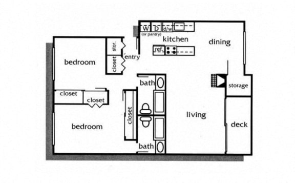 2 Bedroom / 2 Bath Floorplan at Garden Park, Portland, OR 97202