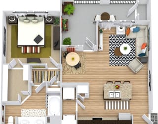 Angelina 3D. 1 bedroom apartment. Kitchen with island open to living/dinning rooms. 1 full bathroom with double vanity. Walk-in closet. Patio/balcony.