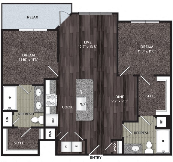B1 Floor Plan at North Creek Apartments, Texas, 78634