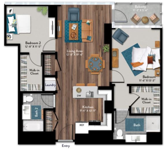 2 bedroom 2 bath Floor Plan A 2 bedroom 2 bath Floor Plan A at 1919 Market St., Pennsylvania