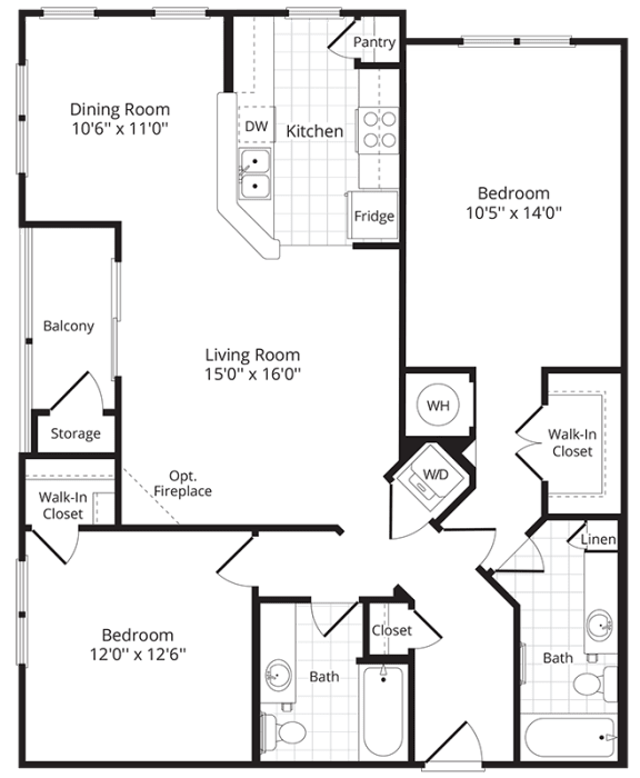 1 bed 1 bath floor plan E  at Chesapeake Ridge, North East, 21901