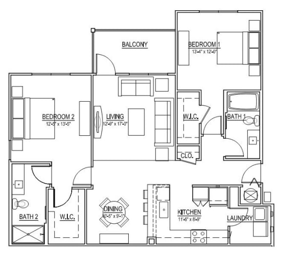 Manitoba - B2 - Two Bedroom/Two Bath - 1,217 Sq Ft