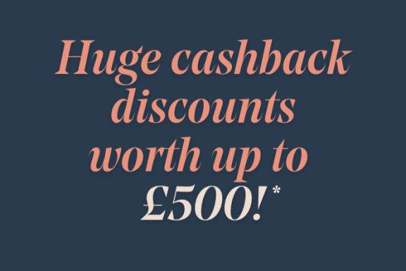 a sign that reads huge cashback discounts worth up to £600
