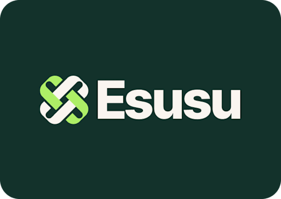 The image features the logo of Esusu, which consists of a stylized 'E' and 'S' intertwined to form a unique design.