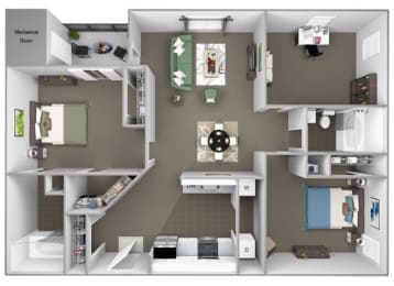 Hampshire Green Apartments - B7 (Dunmore) - 2 bedroom - 2 bath - den - 3D