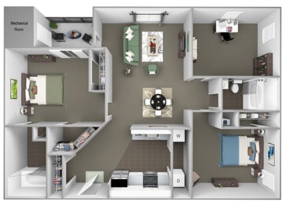 Hampshire Green Apartments - B7 (Dunmore) - 2 bedroom - 2 bath - den - 3D