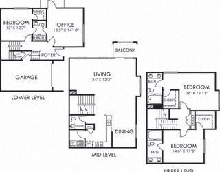 Brigadoon. 3 bedroom townhome with office. Kitchen with bartop open to living/dinning rooms. 3 full bathroom + powder room. Walk-in closets. Patio/balcony.