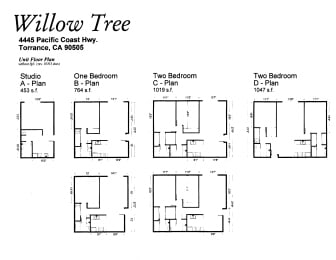 Studio floor pla at Willow Tree Apartments, California, 90505n