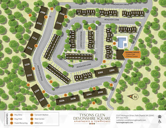 A map of the Ty sons glen Devonshire Square apartments and townhomes.