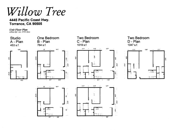 Studio floor pla at Willow Tree Apartments, California, 90505n