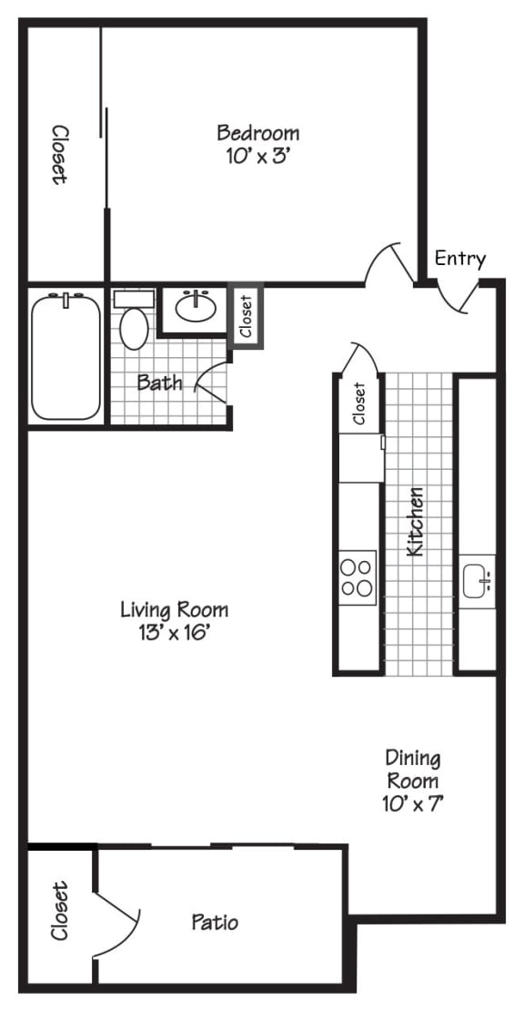 Forest Ridge One Bedroom One Bathroom Floor Plan