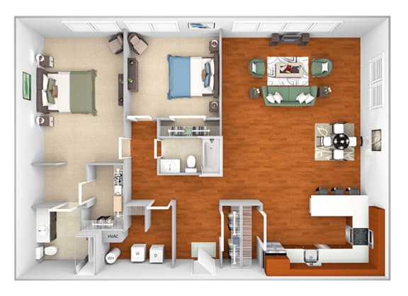 Harbor Hill Apartments - B10 - 2 bed 2 bath - 3D