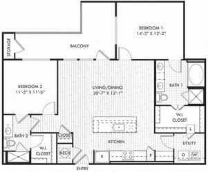 The Pearson. 2 bedroom apartment. Kitchen with island open to living/dinning room. 2 full bathrooms with shower stalls, double vanity and tub in master. Walk-in closets. Patio/balcony.