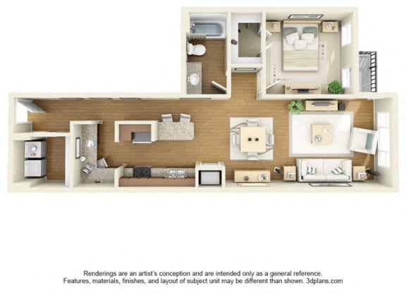 One Bedroom A2 FloorPlan at The Cole, Columbus