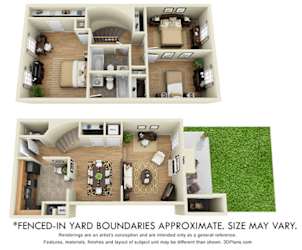 LaColombe with Fenced-in Yard. 3 bedroom townhome. Kitchen, living, and dinning rooms. 2 full bathrooms + powder room. Patio/balcony open to yard.