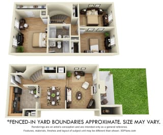 LaColombe with Fenced-in Yard LaColombe with Fenced-in Yard. 3 bedroom townhome. Kitchen, living, and dinning rooms. 2 full bathrooms + powder room. Patio/balcony open to yard.
