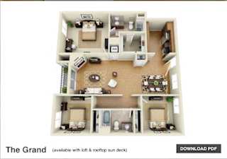 The Grand 3 Bedroom 2 Bath 3D Floor Plan at The Verandas, California