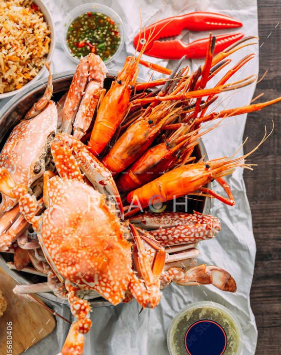 a tray of shrimp and lobsters on a table at North Market South Carroll, Frederick, 21701