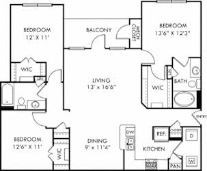 Hyde Park 3 bedroom apartment. Kitchen with bartop open to living & dining rooms. 2 full bathrooms. Walk-in closet in all bedrooms. Patio/balcony.