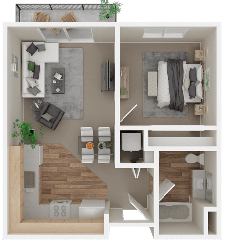 Floor Plan  1 bed 1 bath B at VINTAGE AT MOUNT VERNON Apartments, Mt. Vernon, 98273