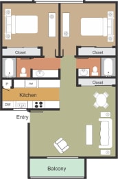  Floor Plan 2 Bed 2 Bath
