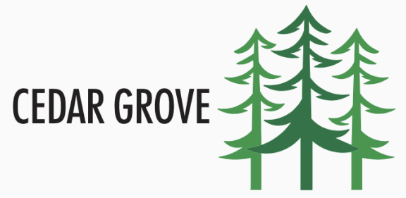the logo for cedar grove with pine trees