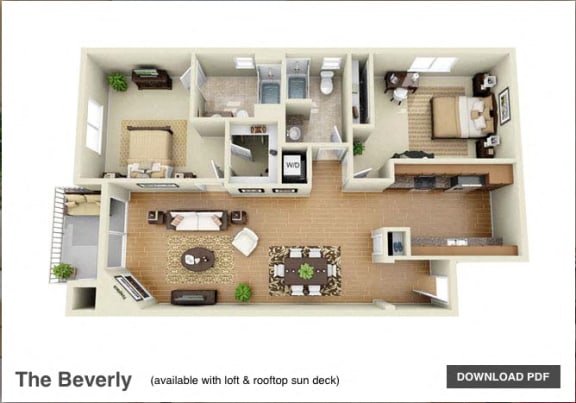 The Beverly 2 Bedroom 2 Bath 3D Floor Plan The Beverly 2 Bedroom 2 Bath 3D Floor Plan at The Verandas, Canoga Park, California