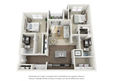 Two bedroom floor plan of  apartments in Virginia Beach, VA