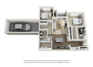 two bedroom floor plan of Apartment with garage in Virginia Beach VA